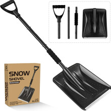Lightweight Aluminum Snow Shovel with Extra Ice Scraper, Large Capacity Scoop for Car, Garden and Camping (Black)