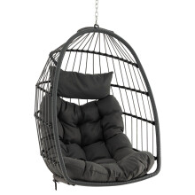 Hängender Eierstuhl, faltbar, PE-Rattan mit Kissen, grau