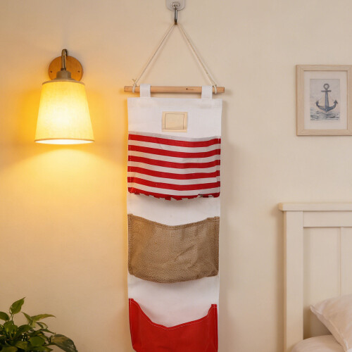 Multi Grid Hanging Storage Bag Fabric with Wood – Door Organiser 2