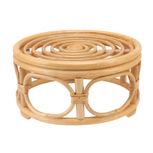 Small Handwoven Rattan Plant Stand Boho Wicker Flower Pot Riser for Indoor Home Decor (Rattan 2)