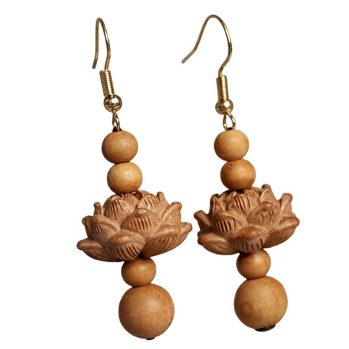 Boucles d'oreilles à fleurs en bois délicates, Surfaces-B