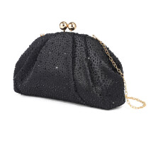 Elegante Abendtasche mit Metallkette, Umhängetasche,-Schwarz
