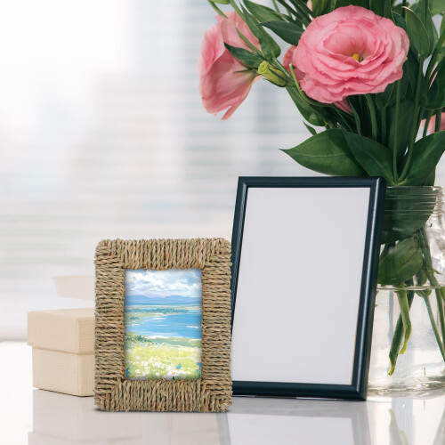 Rustic Brown Woven Photo Frame Boho Family Portrait Display 2