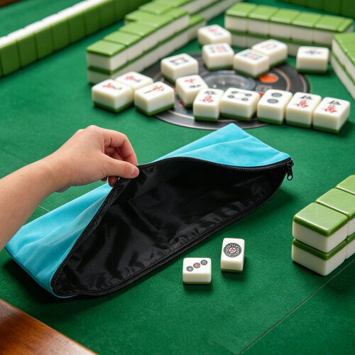 Portable Canvas Mahjong Tile Holder Bag Sky-Blue Color 2