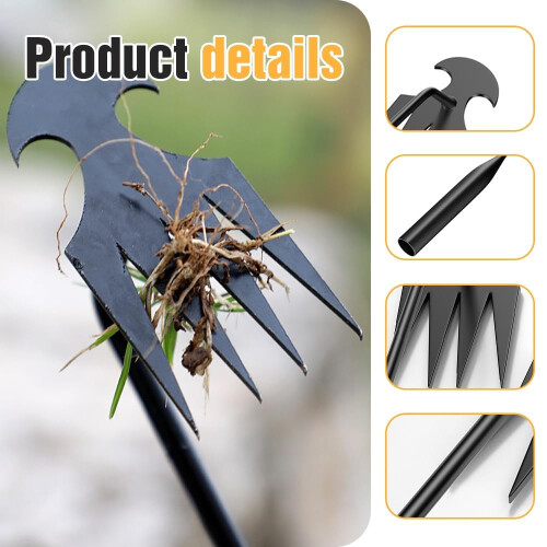 Weed Puller Tool with Ergonomic Long Handle, 4Tine Garden Weeding Tool for Deep Root Removal 13.7in 1