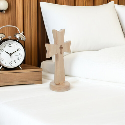 Croix Rustique En Bois Sur Support Décoration Foi Baptême 2