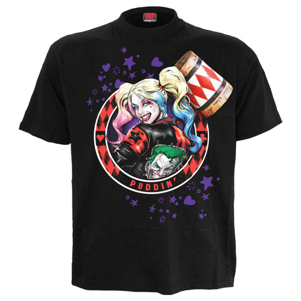 Batman Unisex Adult Puddin Harley Quinn T-Shirt Black