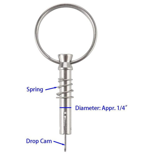 12Pcs Quick Release Pin Boat Bimini Top Pins 1/4 Inch Diameter with Drop Cam & Spring, Marine Hardware with Pull Ring 1