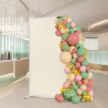 Balloon Arch Stand 3.3 x 6.6 ft with White and Beige Cover, Rectangle Metal Wedding Backdrop Frame for Party Decor