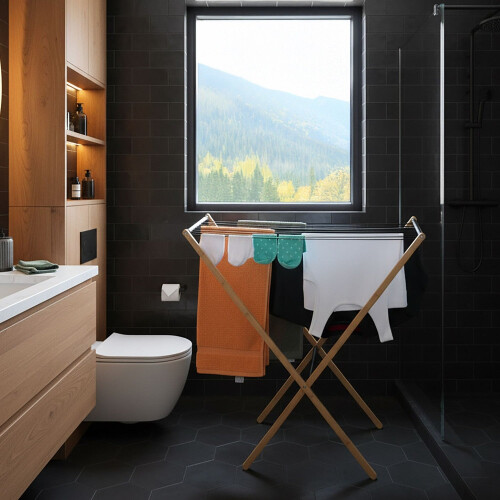 Foldable Bamboo Metal Laundry Rack - Space-Saving Dryer 2