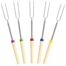 5 Pack Extendable 32in Marshmallow Roasting Sticks Set with HeatResistant Wooden Handles for Camping BBQ Grill