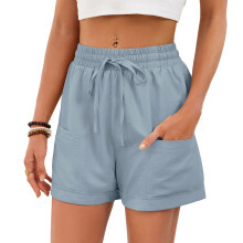 Women's Casual Elastic Waist Shorts Stretch Drawstring-Blue M