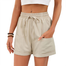 Women's Casual Elastic Waist  Shorts  Stretch-Beige XXL