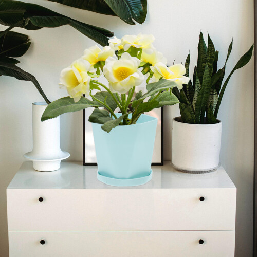 3Sets Durable Plastic Succulent Planters for Home Garden with Tray Set 2