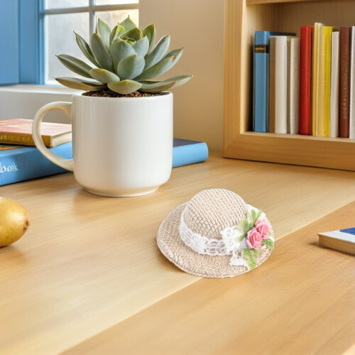 5Pcs Mini Straw Hat Decor Hand-Knitted Doll Hat Craft Set Multicolor 2