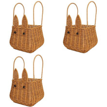 3X Rattan Basket with Handle, Egg Basket Woven Flower Girl Bread Fruit Vegetable Basket Wicker Toy Picnic Basket