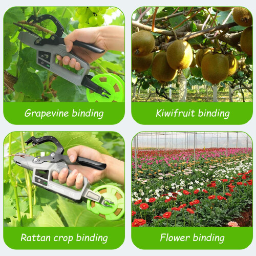 Electric Plant Tying Machine with SK5 Blade, One‑Second Binding, Rechargeable Tie Tool Kit with 2 Rolls 2