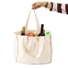 NIEN boodschappentas met compartimenten voor fruit en groenten, canvas tas met handvat, stijl: puur katoen