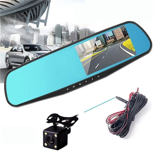 3Conjunto Espelho Retrovisor de Carro de 4,3 Polegadas, Gravador de Vídeo, Câmera de Painel de Lente Dupla 1080 P IPS, Câmera Frontal e Traseira, 2