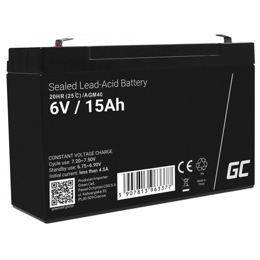Green Cell AGM VRLA 6V 15Ah battery for alarm systems, cash registers, toys-image-OPC-PTHR587-NEW