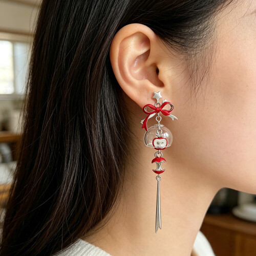 Beautiful Golden Silver Apples Drop Earrings-earrings 1