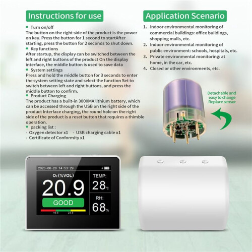 3X Handheld Oxygen Concentration Detector Temperature and Humidity Detection Oxygen Detector Oxygen Test 2