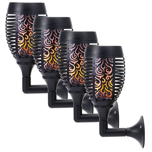 (4 Pack) Taylor & Brown Solar Wall Lights, LED Torch with Flickering Flame Waterproof Outdoor Solar Lamp
