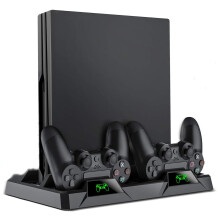 Supporto verticale per console PS4, ventola di raffreddamento integrata e stazione di ricarica per controller con doppio caricabatterie antiurto e 16
