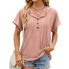 Hooded Loose Short Sleeve T-Shirt Women Casual Tops-peach L