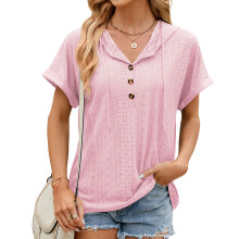 Hooded Loose Short Sleeve T-Shirt Women Casual Tops-Pink S