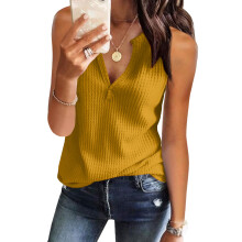 Womens Tank Tops V Neck Waffle Knit Casual-gingeryellow XXL