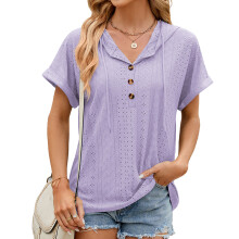 Hooded Loose Short Sleeve T-Shirt Women Casual Tops-Purple XXL