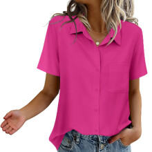 Women's Polo Shirts Short Sleeve V Neck Summer Tops-Pink S