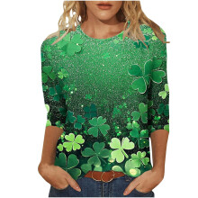 t Patricks Day Shirt Women 3/4 Sleeve Tops Shamrock-Multi L