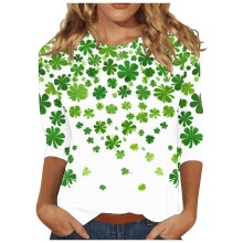 t Patricks Day Shirt Women 3/4 Sleeve Tops Shamrock-White XXL