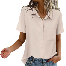 Women's Polo Shirts Short Sleeve V Neck Summer Tops-Beige XL