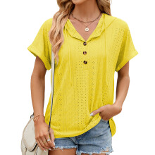 Hooded Loose Short Sleeve T-Shirt Women Casual Tops-Yellow XXL
