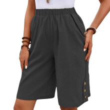 Womens Linen  Shorts Baggy Lightweight Loose Fit-Dark Grey XXL