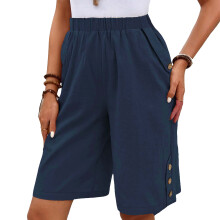 Womens Linen  Shorts Baggy Lightweight Loose Fit-navy blue XXXL