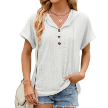 Hooded Loose Short Sleeve T-Shirt Women Casual Tops-White M