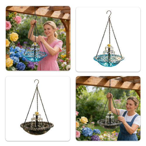 Benutzerfreundliches Solar-Hängebrunnen-Vogelfutterhaus-Grau 2