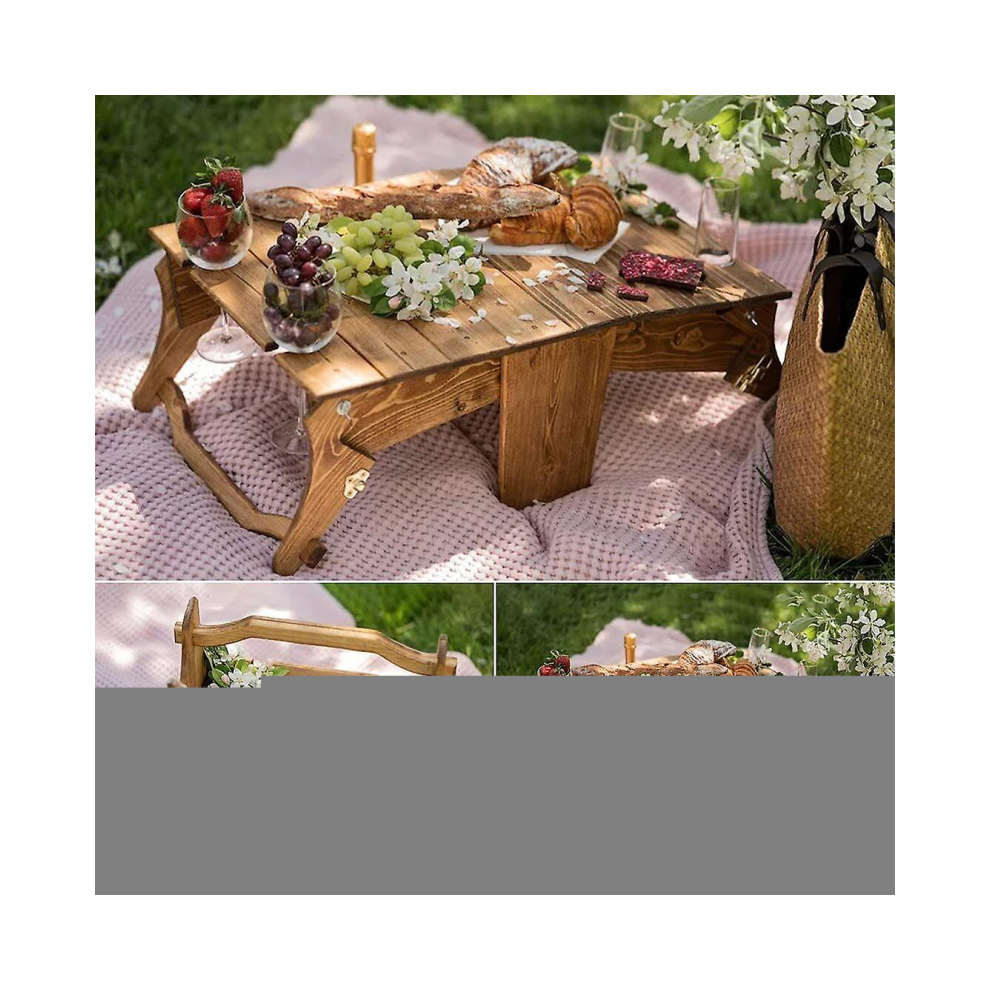 Folding Wooden Picnic Basket Fr Floodplain Area, Portable Wine Picnic Table, 2-In-1 Picnic Table, Convertible Wooden Storage Basket, Fr_special Gift 6902344723017