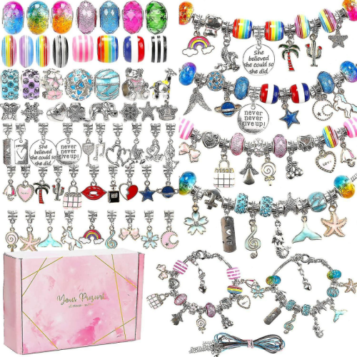 Kit de fabrication de bracelets à breloques (130 pièces) - Cadeau idéal