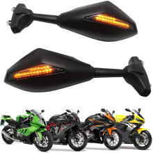 Zwarte motorfiets achteruitkijkspiegel met LED-richtingaanwijzer, compatibel met CBR, GSXR en YZF (matzwart + getint glas) - Speciaal cadeau