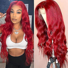 Ladies Wave Hot Red Wig No Glue Wig High Temperature Silk Rose Mesh Head Cover (red)_Special Gift