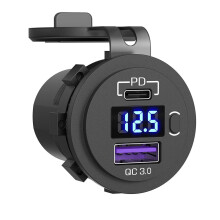 Caricabatterie da auto a doppia porta USB 12-24V 48W PD3.0 e QC3.0 con voltmetro a LED e interruttore ON/OFF per ricarica rapida di autobus, rimorchi