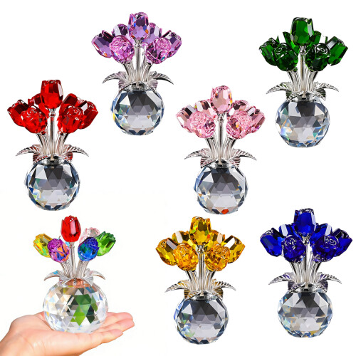 Handmade Crystal Rose Flower Figurine with-Deep Blue 1