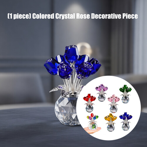 Handmade Crystal Rose Flower Figurine with-Deep Blue 2