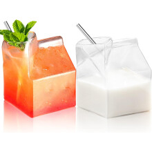 Cocktail Glasses Set of 2 Glass Milk Carton Creamer Pitcher 350ml Reusable Container Mini Creamer Pitcher Hand-Blown Cream Box for Cocktail Juice_Spe