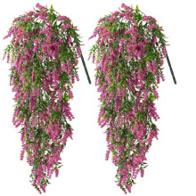 Artificial Fake Silk Flowers Garland of 2 PCS rose red,UV Resistant Artificial Shrubs Plants Outdoor,Wisteria Vine Hanging Flowers Home Garden And We